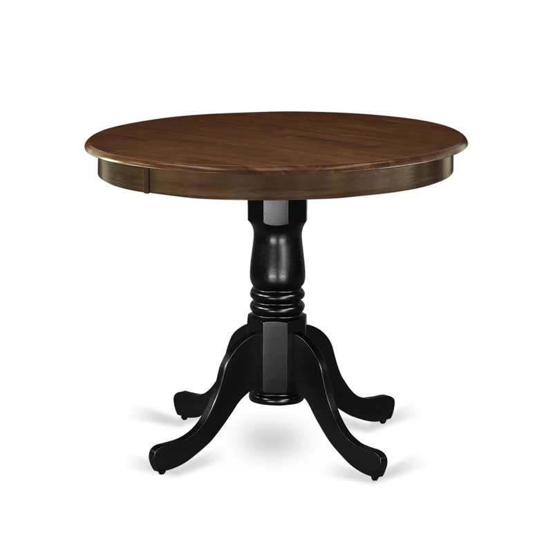 Antique Dining Table - a Round Wooden Table Top with Pedestal Base, Walnut & Black, Acasia Walnut, Black