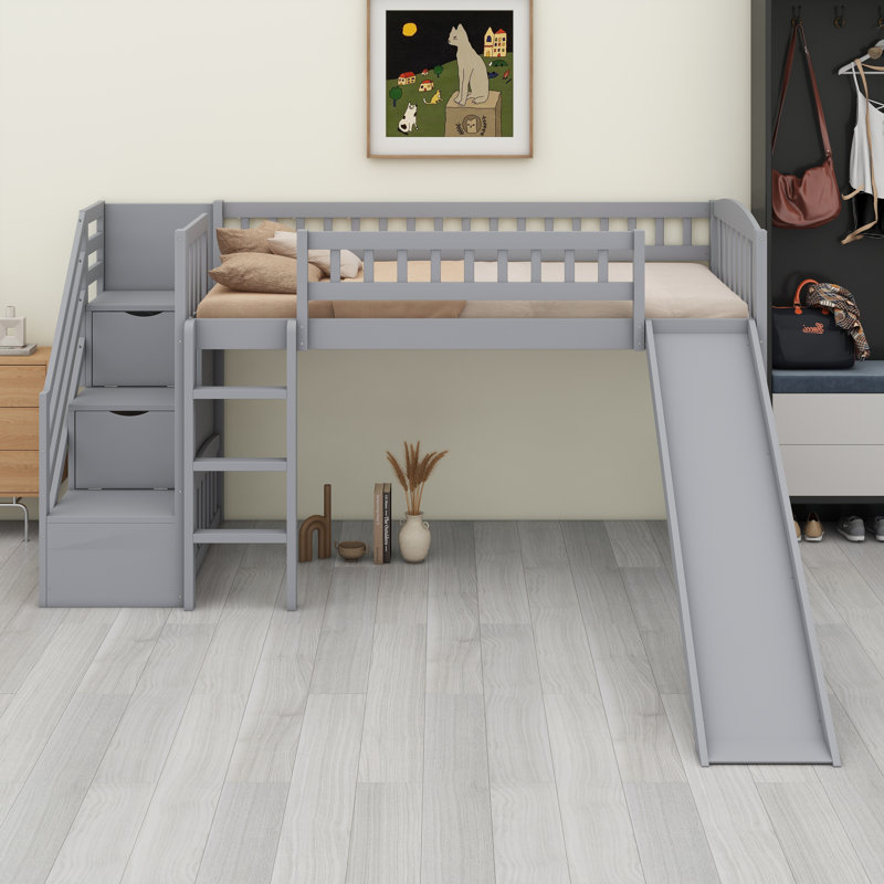 Space-Saving Stairway Loft Bed, Gray