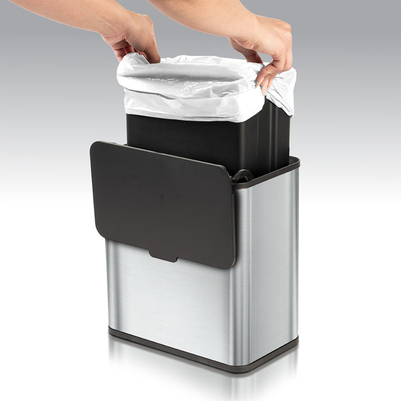 1.5 Gallon Brushed Stainless Steel Rectangular Trash Can with Lid