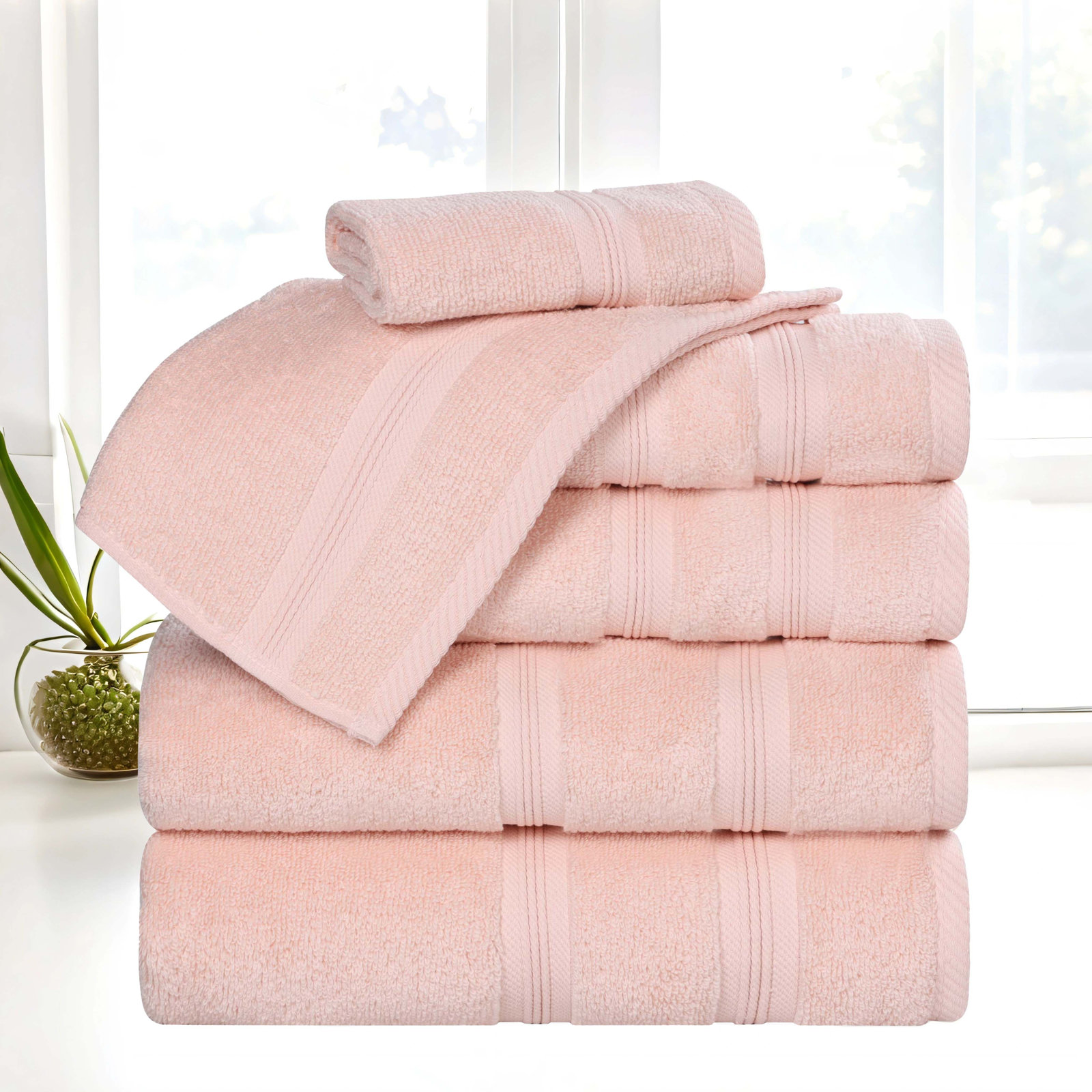 6-Piece Quick-Dry Cotton Towel Set, Peach