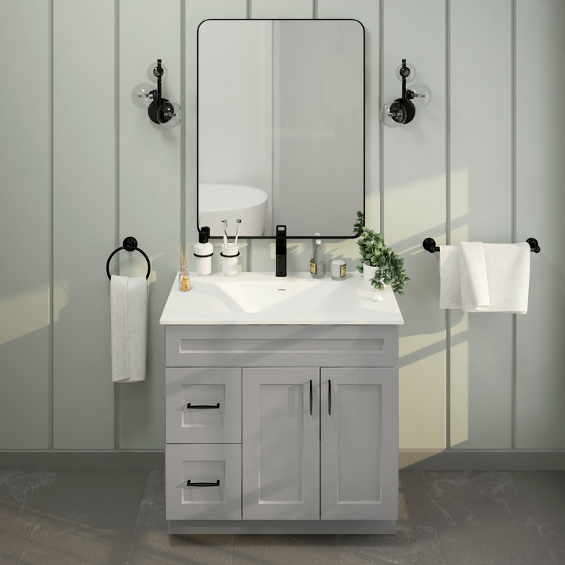 36'' Bathroom Drawers Vanity Set Sink Base with 37" Resin Sink Top Combo, Gray