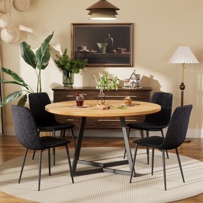 Ensemble de table de salle à manger ronde avec chaises en tissu d'ameublement en velours
