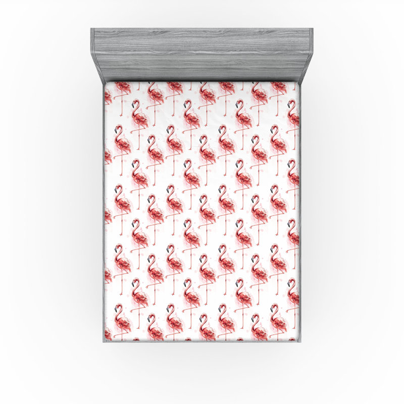 Drap-housse Ambesonne Flamingo motif hawaïen été rose pastel gris et blanc, Drap-housse très grand californien
