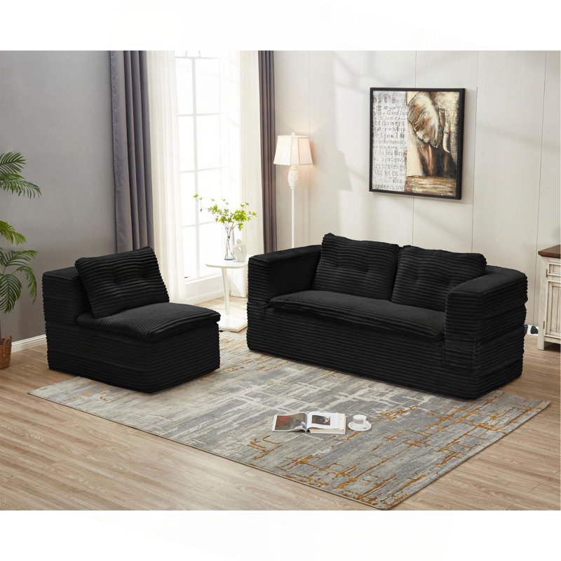 Canapé-lit modulaire multifonctionnel avec méridienne indépendante et couverture fonctionnelle, canapé en velours côtelé moelleux, canapé-lit convertible, lit de 80 po, canapé à assise profonde