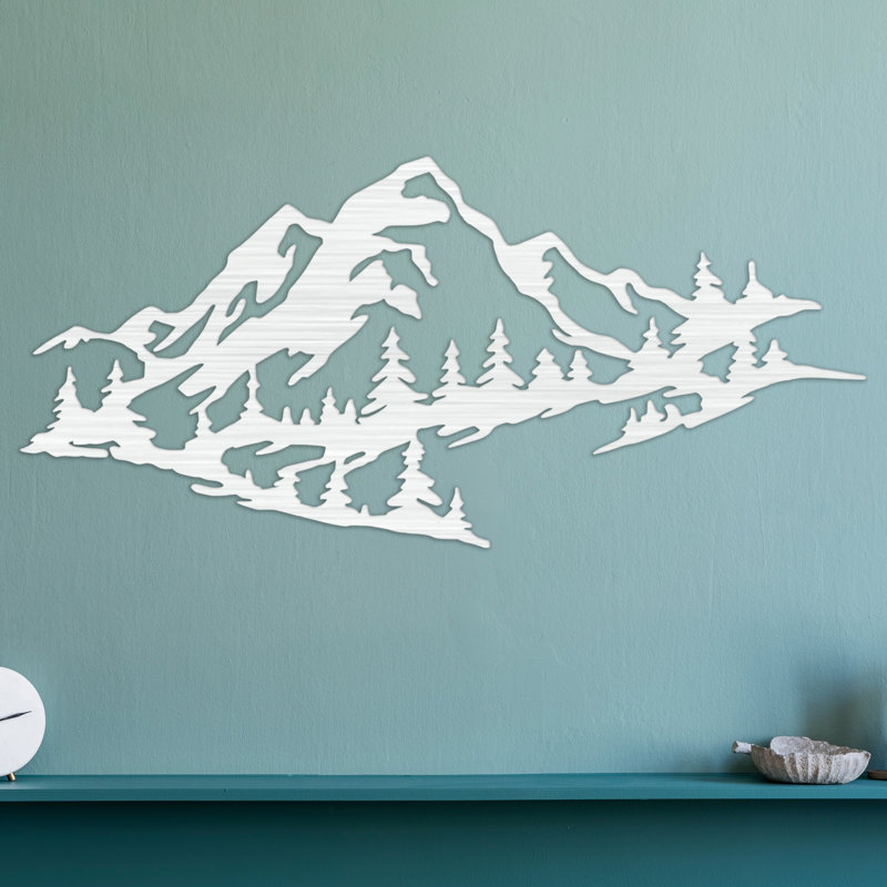 Décoration murale paysage de montagne avec arbres - ACM, H 21,1 po x l 46 po x P 0,25 po, Argent