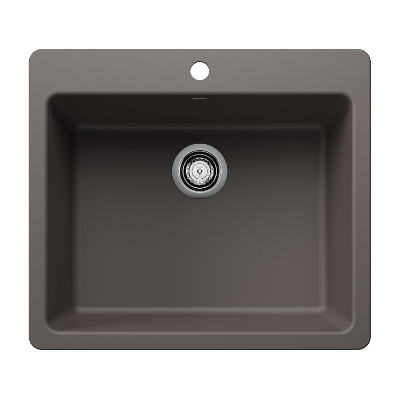 Liven SILGRANIT 25" L x 22" W Double Basin Drop-In/Undermount Kitchen Sink, Volcano Gray