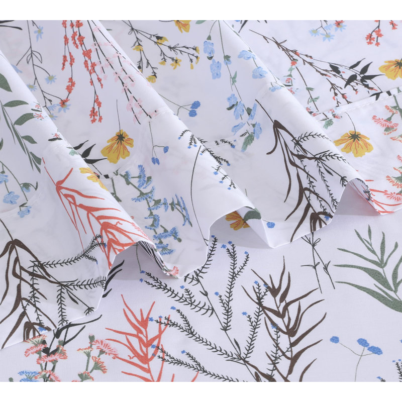 Aroma Floral Cotton Percale Queen Sheet Set with Deep Pockets