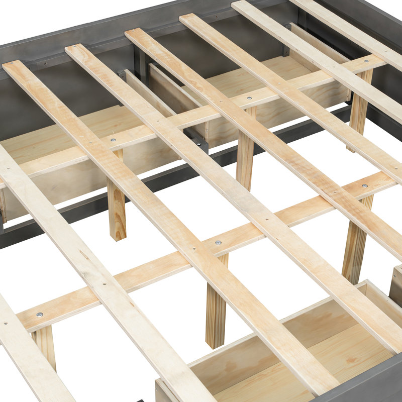 Bed Frame with 4 Drawers and Footboard Storage Cubby, Bunk Bed, Loft Bed, Queen Size Platform Bed Frame Grey, Grey