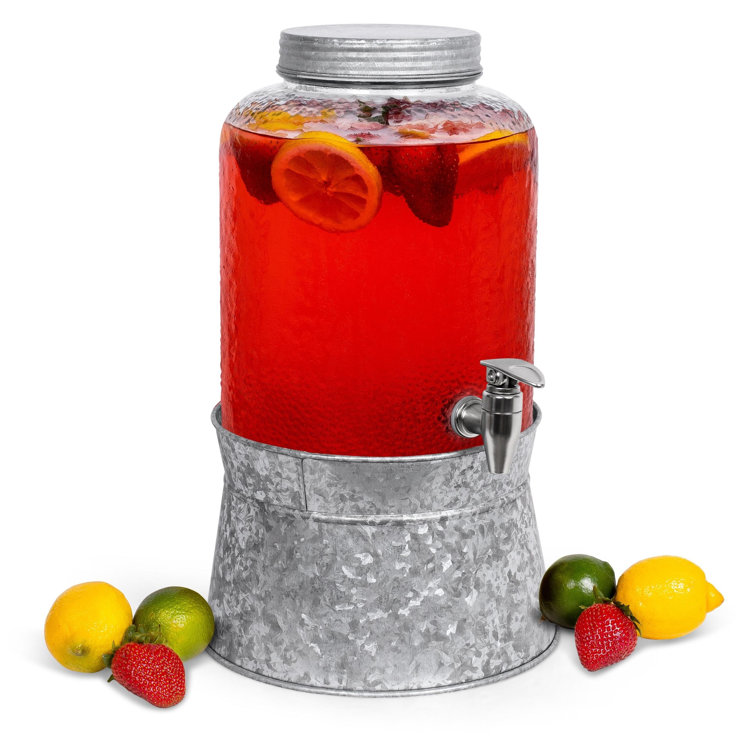 August Grove® 2.5 Gallon Pebbled Glass Beverage Dispenser With Galvanized  Stand - Lid - Spigot - Decorative Round Jar For Drinks - Lemonade Sangria