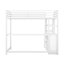 Lit mezzanine simple en métal et bois avec bureau et tablettes, deux tiroirs intégrés, blanc