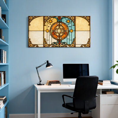 Œuvre d'art en vitrail tendance avec motifs de soleil et d'étoiles
