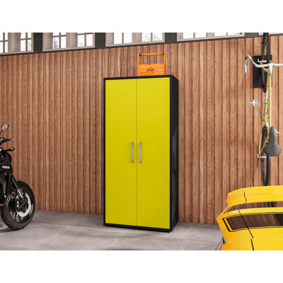 Eiffel 73.43" H x 35.43" W x 17.72" Modern Garage Cabinet with Adjustable Shelves in Yellow