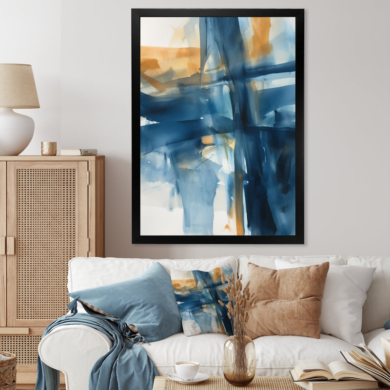 «Blue and Gold Fusion», art mural Fractals, Cadre simple noir, H 20 po x l 12 po x P 1 po