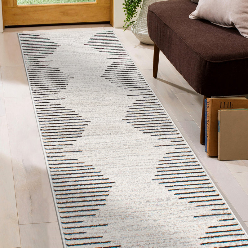Damarcus Geometric Cream/Black/Gray Area Rug, Runner 2' x 7', Jute