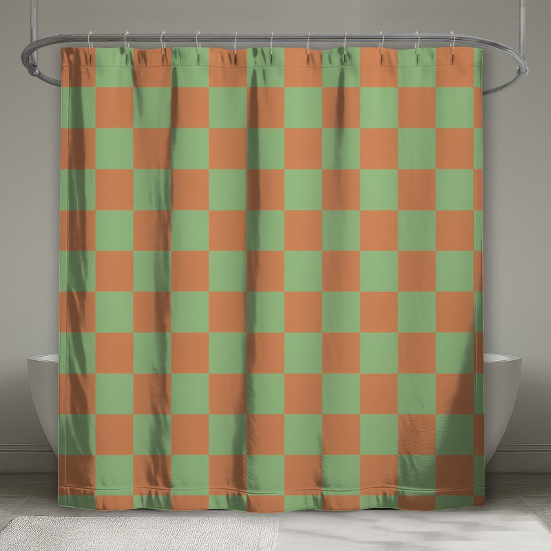 Rideaux de douche vert et orange à damier très longs, L 70 po x H 72 po