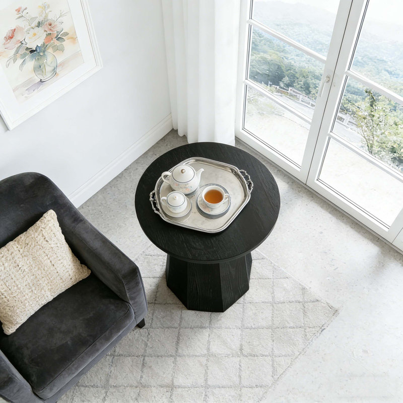 Table d'appoint en bois avec base octogonale, Noir