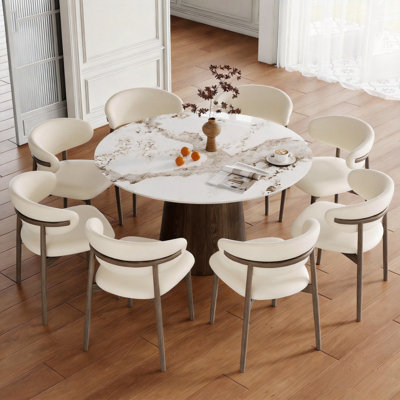 Ensemble de table de salle à manger à piédestal de taille moyenne avec chaises ergonomiques en similicuir