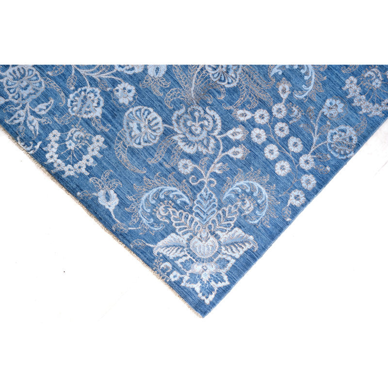 Tapis bleu noué à la main de haute qualité