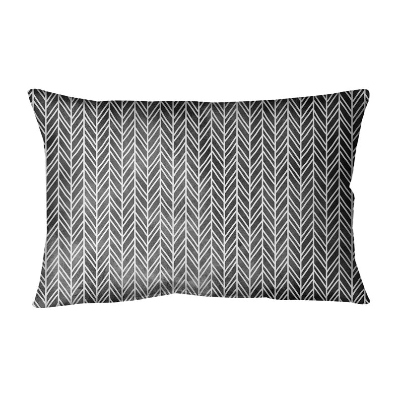 Herringbone Striped Rectangular Pillow Cover & Insert, Poly Fill, Black