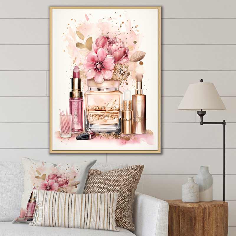 Beauté rose et dorée Boho Chic Beauty - reproduction sur toile, H 40 po x l 30 po x P 1,5 po, Cadre naturel flottant