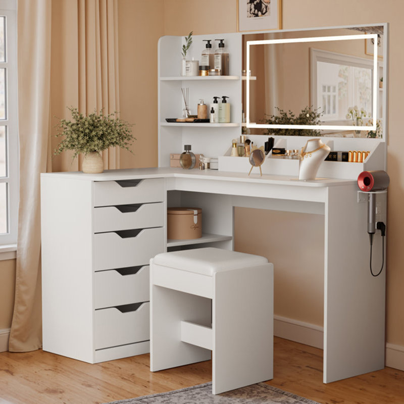 Meuble-lavabo de coin avec lumières et miroir, Blanc