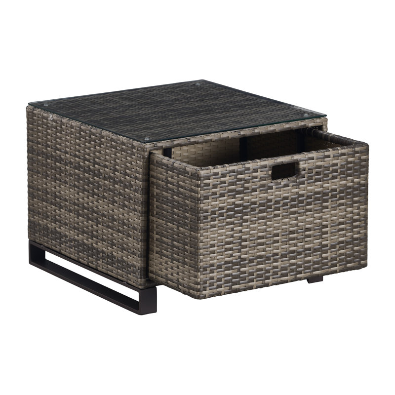 Tommy Hilfiger Oceanside Outdoor Side Table with Storage, Coastal Grey Wicker