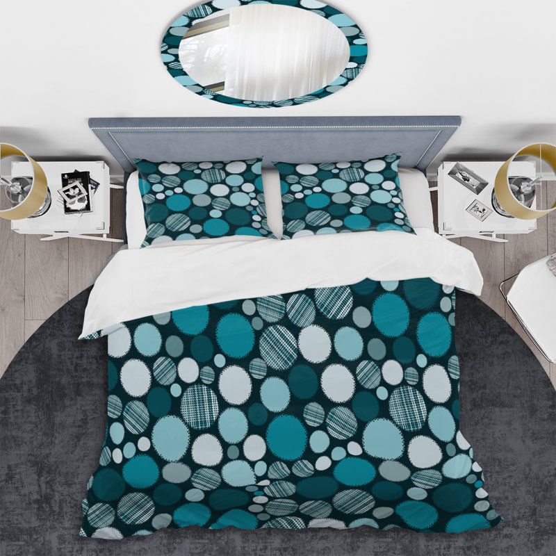 Motif de cercle bleu - ensemble de housse de couette abstrait - polyester microfibre