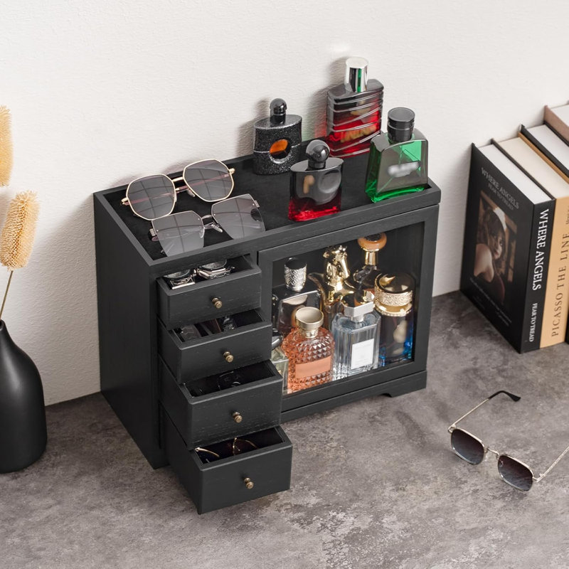 Organisateur de parfums de grande capacité à 5 niveaux avec rangement à 4 tiroirs, noir, Noir