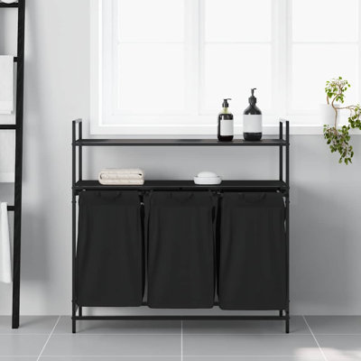 Vidaxl Laundry Basket 3 Compartments With Shelves Black