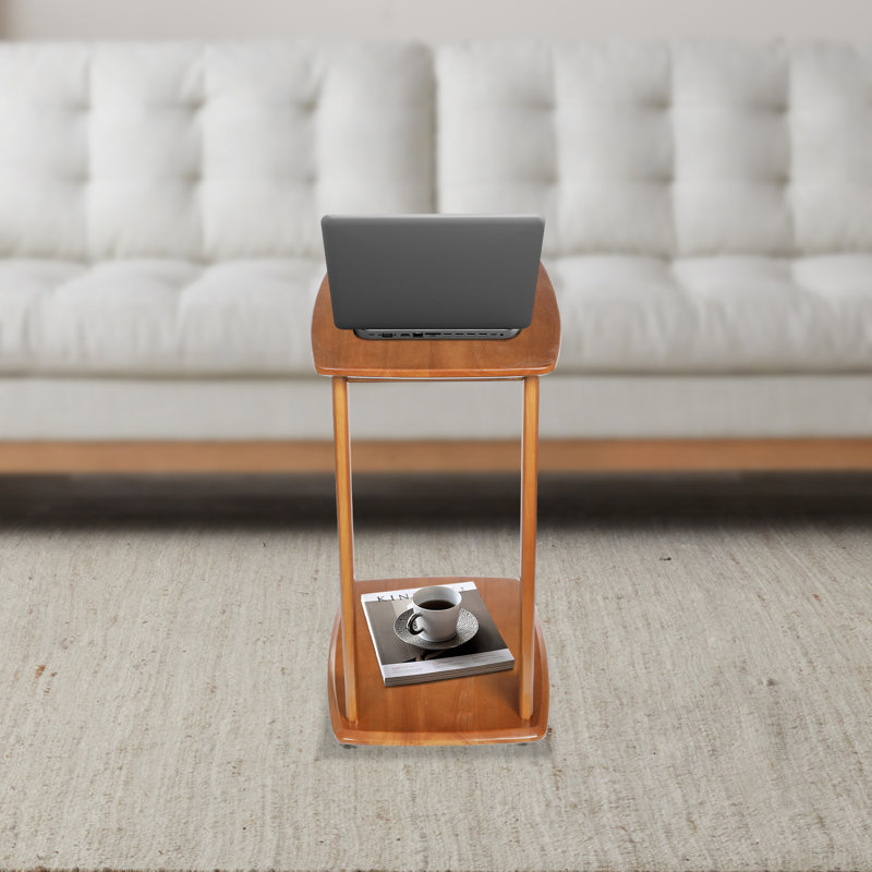 C-Shaped Side Table With Wheels 18.11(W)*13.78(D)*24.8(H)INCH, Walnut