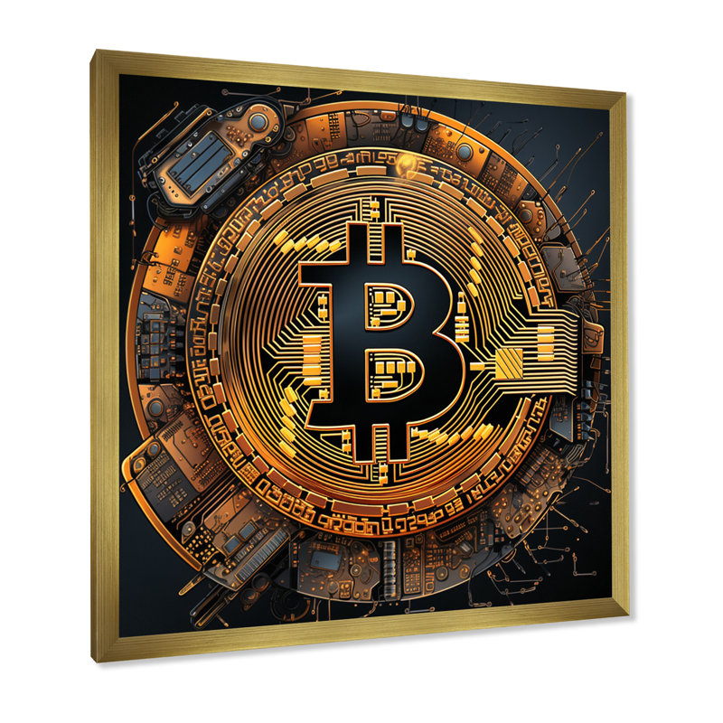 " Bitcoin Crypto Seal ", 30" H x 30" W x 1" D, Gold Single Picture Framed