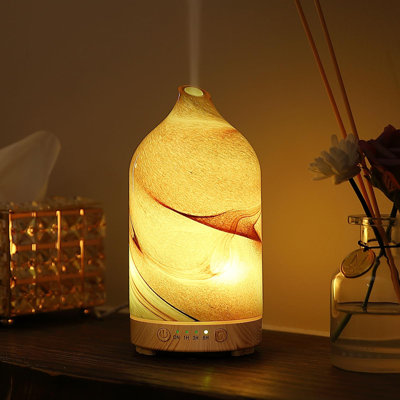 Essential Oil Diffuser Hand Blown Glass Aromatherapy Diffuser - Ultrasonic Cool Mist Scent Aroma Diffuser, Whisper Quiet With Auto Shut-Off, Timer Setting &7 Colors Night Light For Home