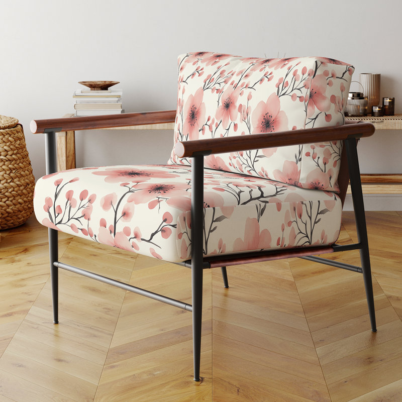 Chaise rembourrée Floral - Fauteuil Blush Blossoms, Bras ronds bruns