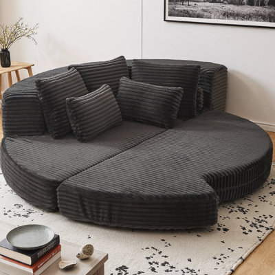 Canapé-lit 78,5 po en velours côtelé semi-circulaire 2 en 1 et fauteuil inclinable, méridienne modulaire avec coussin de nuque et 5 coussins décoratifs, aucun assemblage requis pour les salons et les salons