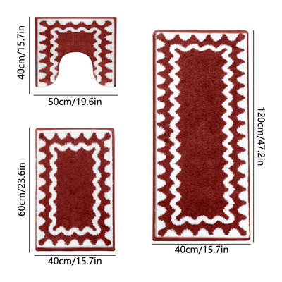 3-Piece Bathroom Rug Set, Geometric Shaggy Bath Mats with Non-Slip Backing, Soft Absorbent Quick-Dry Washable Mildew-Resistant Rugs for Bathroom Floor, Shower and Toilet