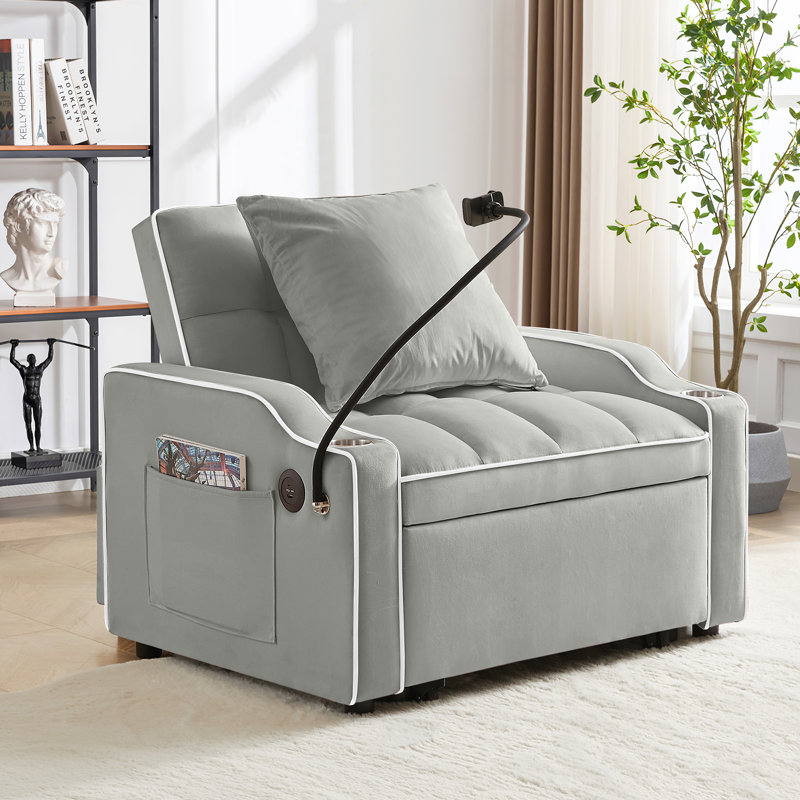 Duraspace 3 In 1 Convertible Sleeper Sofa, Pull Out Chair Bed With USB Port, Blue