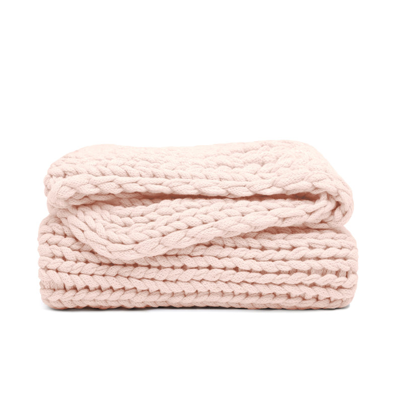 Blush Chunky Knit Hypoallergenic Acrylic Throw Blanket