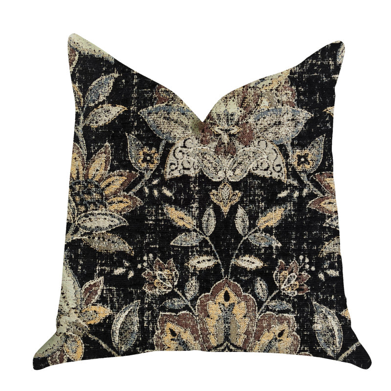 Oreiller luxueux en fleur de Lotus noir, 20 po x 20 po, Coussin décoratif