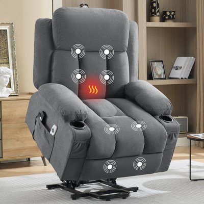Power Lift Recliner Chair with Heat and Massage Electric Fabric Recliner Chair for Elderly with Side Pocket, USB Charge Port, Remote Control for Living Room