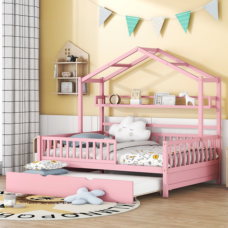 Lit gigogne en bois, Double, Rose