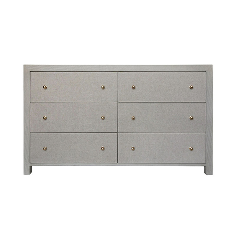 Gray Grasscloth 6-Drawer Modern Dresser
