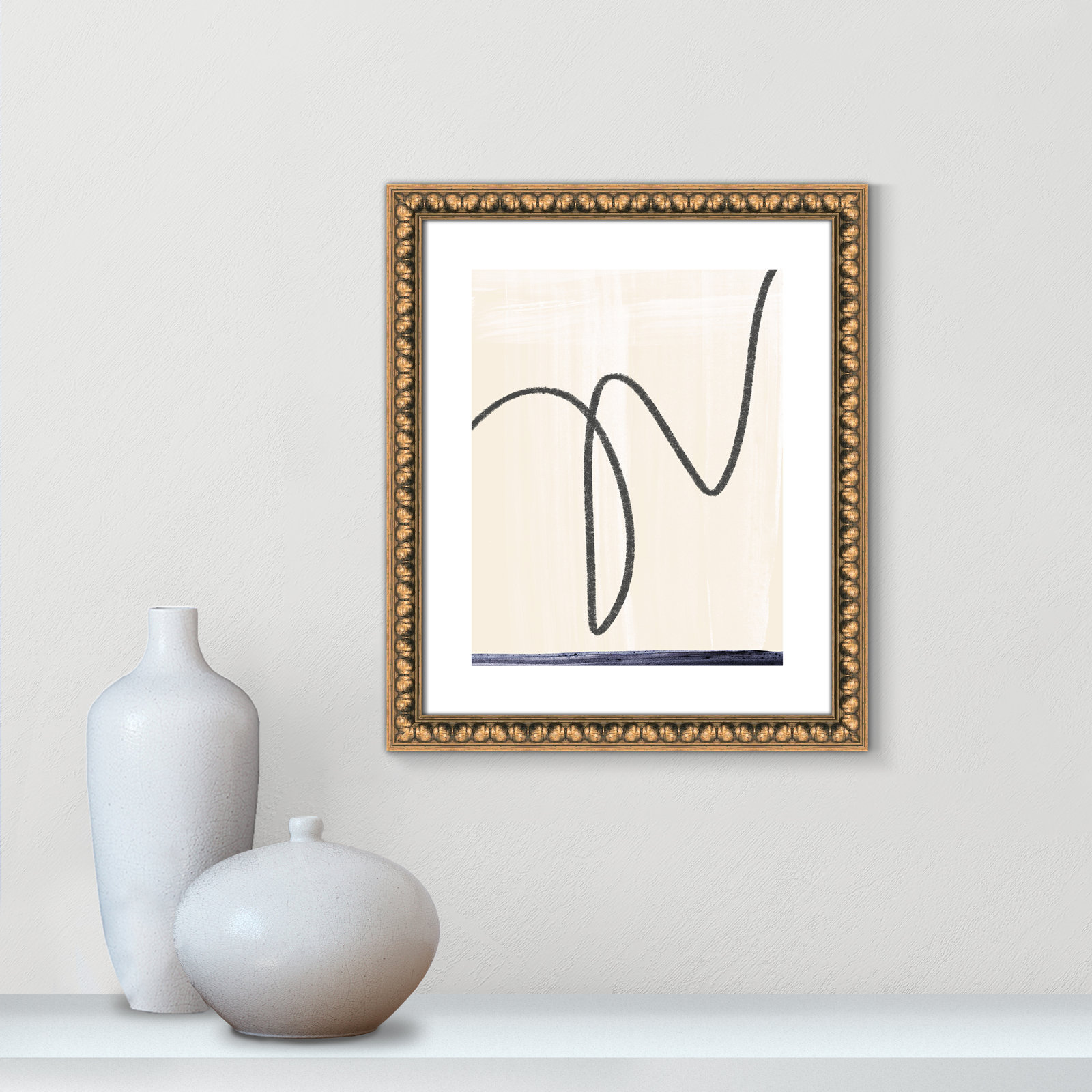 'Departured I' - Picture Frame Painting Print on Paper, Gold Bead Framed Paper, 20" H x 17" W x 1.13" D