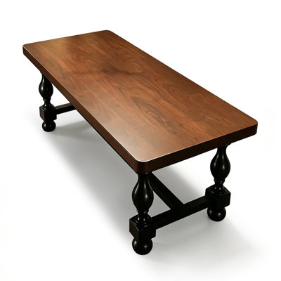 Nut-brown+Black Rectangular Solid Wood Dining Table