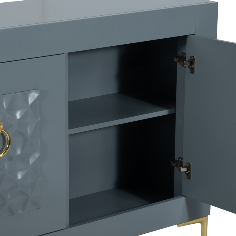 Coastal Modern Acrylic Wood Console Cabinet Gray with Gold Accents - 78" x 16" x 39"