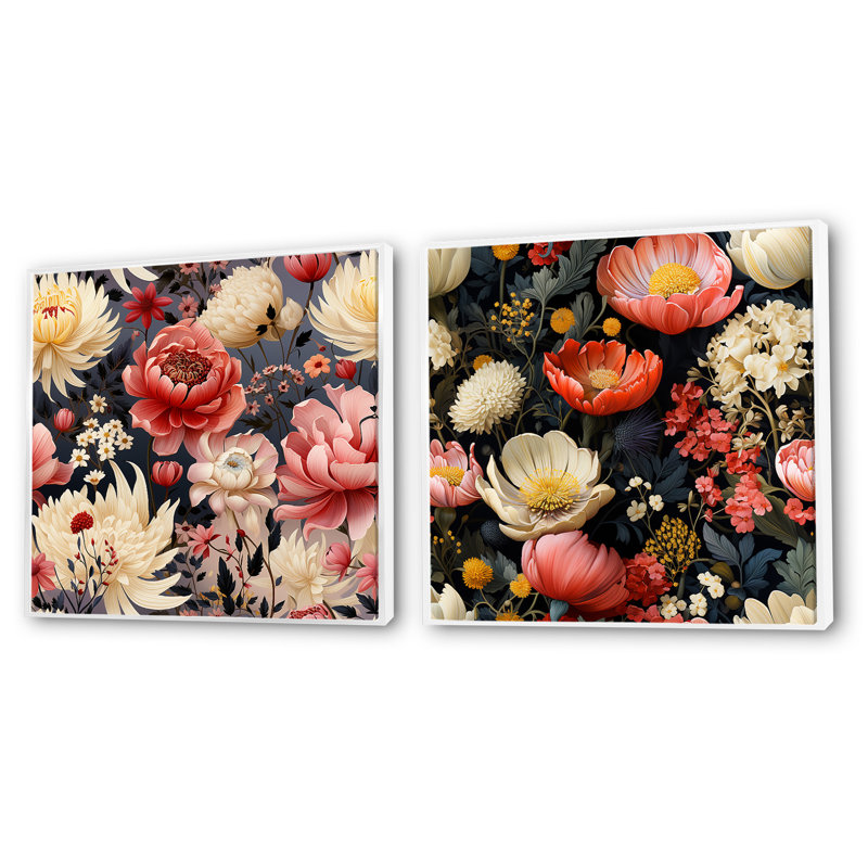 Native Grace - Jardin sauvage rose - Ensemble de 2 collages floraux carrés, Cadre flottant blanc, H 36 po x l 73 po