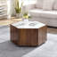 Table basse rustique en bois rétro, avec 2 tiroirs cachés, dessus en marbre texturé - parfait pour le salon et la réception