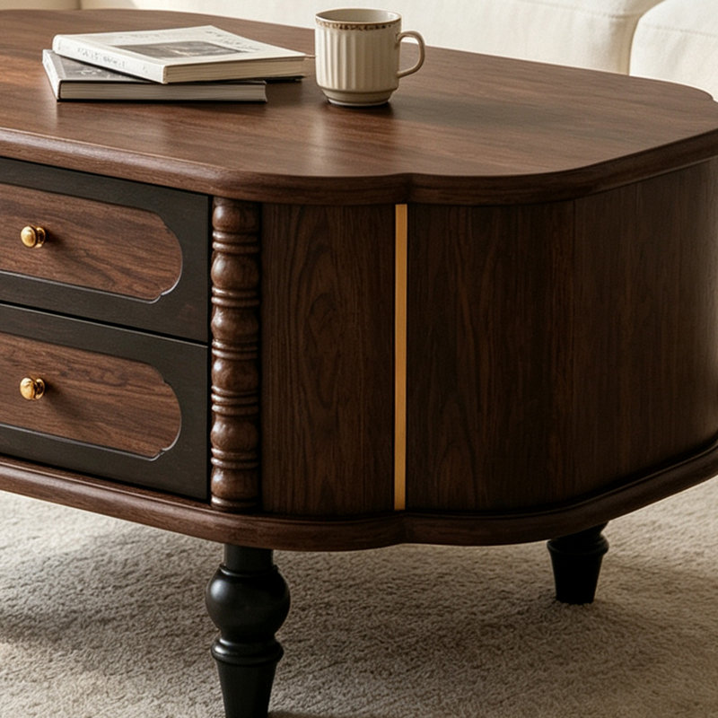 Table basse rétro en bois avec tiroirs de rangement, Brown / Black