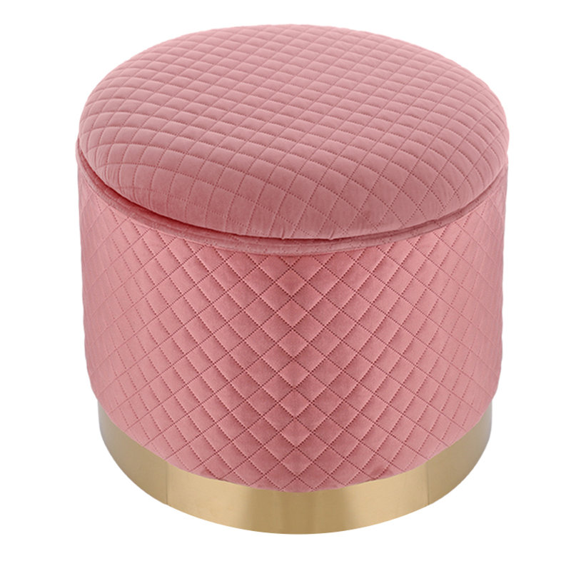 Aaden 50cm Wide Velvet Round Solid Colour Standard Ottoman with Storage, Pink