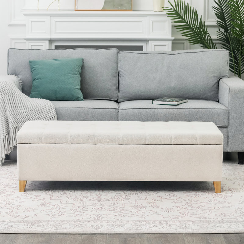 Banc de rangement rembourré Katonia, Blanc