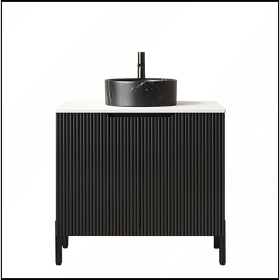Meuble-lavabo autoportant de 24 po avec lavabo en céramique, motif en pierre et comptoir